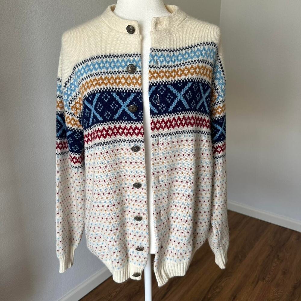 Vintage Amana Woolen Mills Knit Fair Isle Cardigan Woman's Size Medium